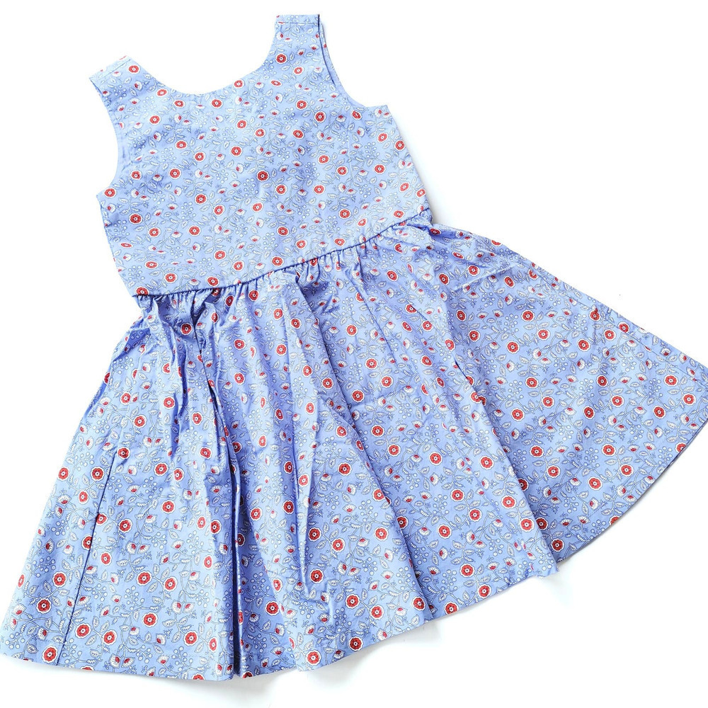 New Tea Size 5 Bow Back Dress in Indian Woodblock Blue NWT Collection